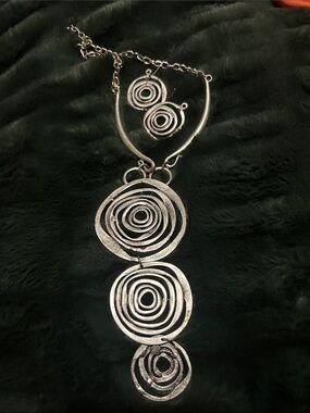 Silver Spiral Statement Necklace and Earrings Set - Women Jewelry